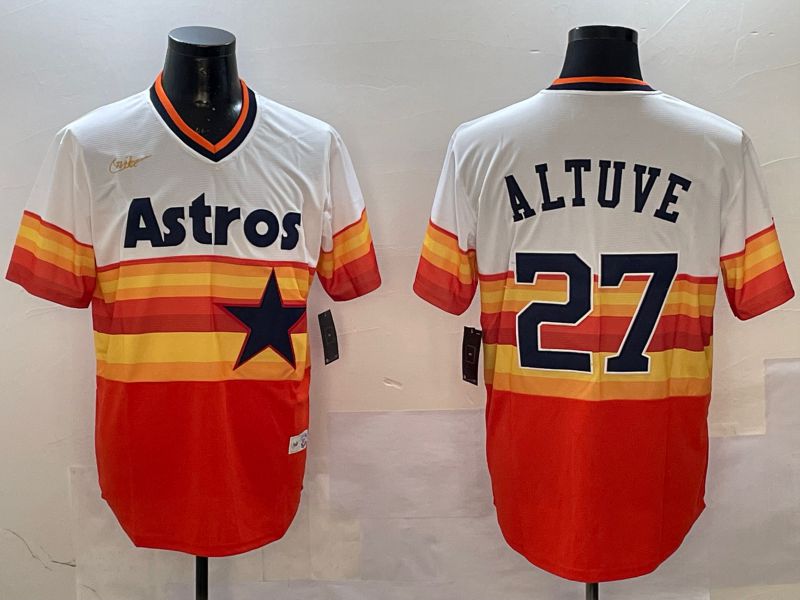 Men Houston Astros #27 Altuve White orange Throwback Nike 2025 MLB Jersey style 1